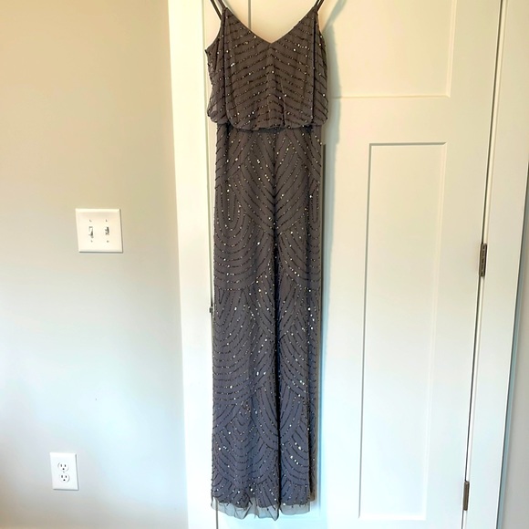 Adrianna Papell Art Deco beaded Blouson Gown size 6 in color Dusty Blue. - Picture 1 of 9